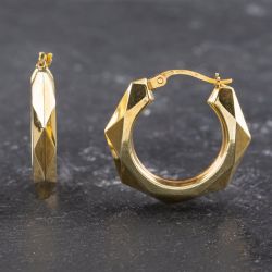 Second Hand 9ct Yellow Gold 24mm Faceted Creole Earrings 41173583