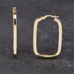 Second Hand 9ct Yellow Gold 38mm Oblong Plain Hoop Earrings 41173593