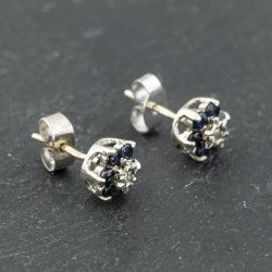 Second Hand 9ct White Gold Sapphire & Diamond Stud Earrings 41173614