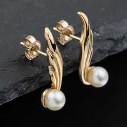 Second Hand 9ct Yellow Gold 20.6mm Cultured Pearl Stud Earrings 41173617