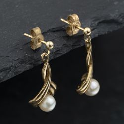 Second Hand 9ct Yellow Gold 22mm Pearl Pear Shaped Infinity Dropper Earrings 41173622