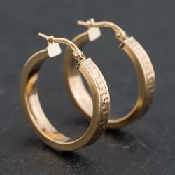 Second Hand 9ct Yellow Gold 25mm Greek Key Hoop Earrings 41173625