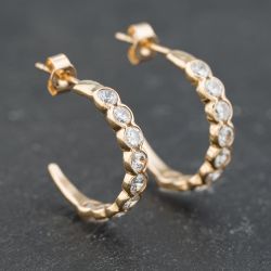 Second Hand Yellow Gold 16.6mm Cubic Zirconia Half Hoop Earrings 41173632
