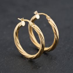 Second Hand Yellow Gold 26.7mm Twisted Hoop Earrings 41173637