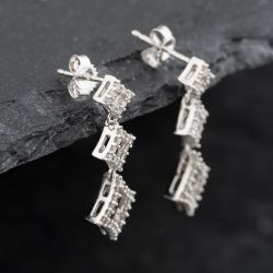 Second Hand 9ct White Gold 22mm Brilliant Cut Diamond Triple Graduated Square Dropper Earrings 41173650