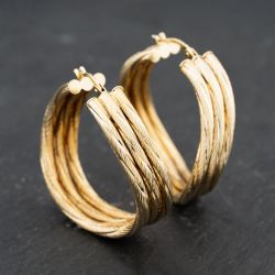 Second Hand 9ct Yellow Gold 37.9mm Triple Wave Hoop Earrings 41173683