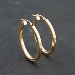 Second Hand 9ct Yellow Gold 30mm Plain Oval Hoop Earrings 41173688