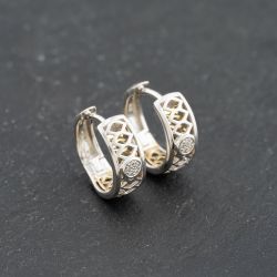 Second Hand 9ct White Gold 13.2mm Brilliant Cut Diamond Openwork Hoop Earrings 41173693