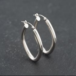 Second Hand 9ct White Gold 30mm Marquise Shaped Hoop Earrings 41173695