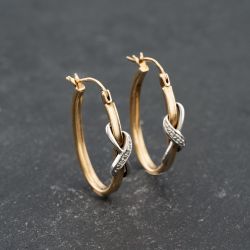 Second Hand 9ct Two Colour Gold 28.3mm Diamond Eternity Decoration Creole Earrings 41173701