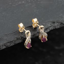Second Hand 9ct Yellow Gold Ruby & Diamond Infinity 13.6mm Dropper Earrings 41173705