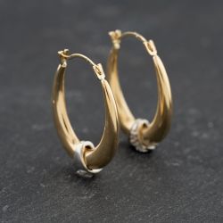 Second Hand Two Colour Gold 20mm Diamond Set Creole Earrings 41173711