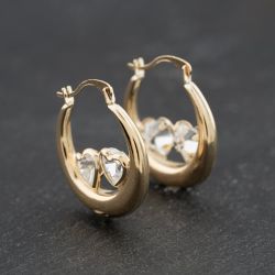 Second Hand Yellow Gold 19mm Cubic Zirconia Double Heart Set Creole Earrings 41173713