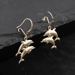 Second Hand Yellow Gold 30mm Dolphin Dropper Earrings 41173728