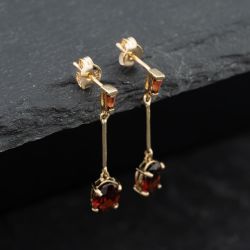 Second Hand Yellow Gold 26mm Garnet Set Dropper Earrings 41173729