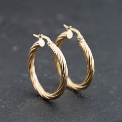 Second Hand 9ct Yellow Gold Twisted Hoop Earrings 41173740