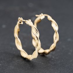 Second Hand 9ct Yellow Gold Twisted Hoop Earrings 41173749