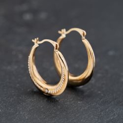 Second Hand 9ct Two Colour Gold 19.7mm Cubic Zirconia Patterned Creole Earrings 41173756