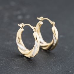Second Hand 9ct Two Colour Gold 21mm Twisted Creole Earrings 41173759