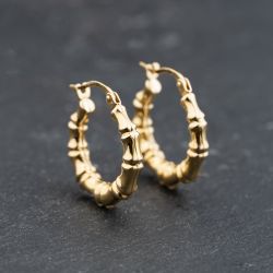 Second Hand 9ct Yellow Gold 18.9mm Bamboo Hoop Earrings 41173764