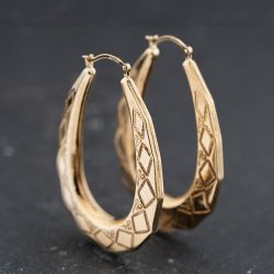 Second Hand 9ct Yellow Gold 41mm Patterned Creole Earrings 41173768