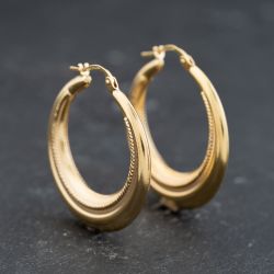 Second Hand 9ct Yellow Gold 30.7mm Engraved Creole Earrings 41173769