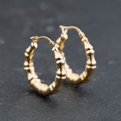 Second Hand 9ct Yellow Gold 22.9mm Bamboo Creole Earrings 41173770