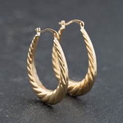 Second Hand 9ct Yellow Gold 29.4mm Twisted Oval Creole Earrings 41173771