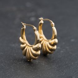 Second Hand 9ct Yellow Gold 23mm Embossed Creole Earrings 41173772