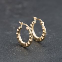 Second Hand 9ct Yellow Gold 16.7mm Patterned Hoop Earrings 41173775
