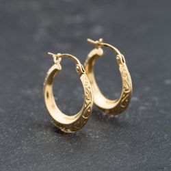 Second Hand 9ct Yellow Gold 19.6mm Patterned Creole Earrings 41173776