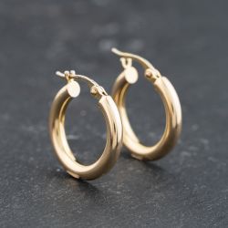 Second Hand 9ct Yellow Gold Plain Hoop Earrings 41173781
