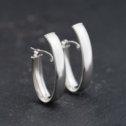 Second Hand 9ct White Gold 27mm Plain Oval Hoop Earrings 41173785