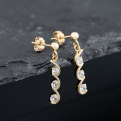 Second Hand 9ct Yellow Gold 24mm Cubic Zirconia Three Stone Stud Earrings 41173788