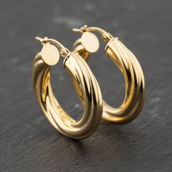 Second Hand 9ct Yellow Gold 25mm Twisted Hoop Earrings 41173791