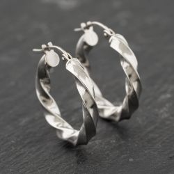 Second Hand 9ct White Gold 20mm Twisted Hoop Earrings 41173795