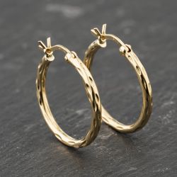 Second Hand 9ct Yellow Gold 21mm Twisted Hoop Earrings 41173802