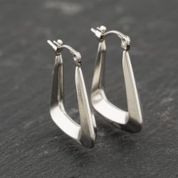 Second Hand 9ct White Gold 21.3mm Plain Oblong Hoop Earrings 41173809