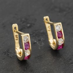 Second Hand 14ct Yellow Gold Synthetic Stone & Cubic Zirconia Oblong 8.7mm Hoop Earrings 41173810