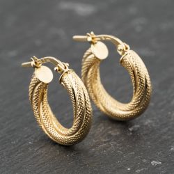 Second Hand 9ct Yellow Gold 19mm Patterned Hoop Earrings 41173830