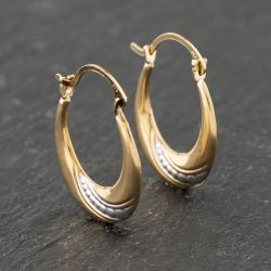 Second Hand Two Colour Gold 21mm Patterned Creole Earrings 41173837