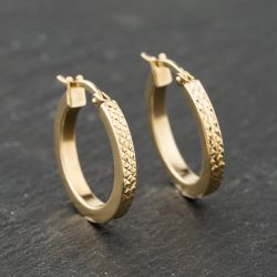 Second Hand Yellow Gold 20mm Patterned Hoop Earrings 41173838
