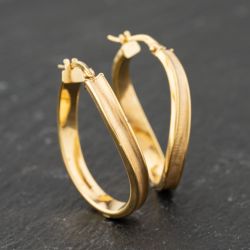 Second Hand 9ct Yellow Gold 30mm Wave Hoop Earrings 41173844