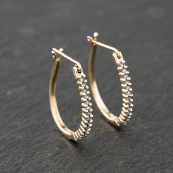 Second Hand Yellow Gold 20mm 0.07ct Diamond Set Hoop Earrings 41173853