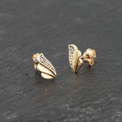 Second Hand Two Colour Gold 9mm 0.02ct Diamond Set Stud Earrings 41173862