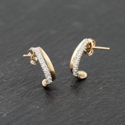 Second Hand Two Colour Gold 12mm Cubic Zirconia Set Half Hoop Earrings 41173867