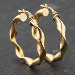 Second Hand 9ct Yellow Gold 28.2mm Twisted Hoop Earrings 41173873