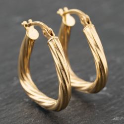 Second Hand 9ct Yellow Gold 20.8mm Twisted Hoop Earrings 41173876