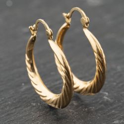Second Hand 9ct Yellow Gold 24.6mm Swirls Creole Earrings 41173878