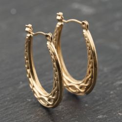 Second Hand 9ct Yellow Gold 23.7mm Patterned Creole Earrings 41173888